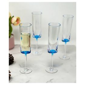 Designer Acrylic Oval Halo Blue Champagne Flutes Set of 4 (4oz), Premium Quality Unbreakable Stemmed Acrylic Champagne Flutes for All Champagnes