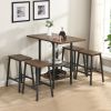 Bar Table and Chairs Set with Glass and Wine Holder for 4, 5 Piece Bar Kitchen Counter Height Table with 4 Stools, Dinner Table Set with Shelves for K