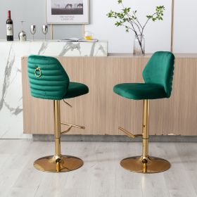 Swivel Bar Stools Chair Set of 2 Modern Adjustable Counter Height Bar Stools, Velvet Upholstered Stool with Tufted High Back & Ring Pull for Kitchen ,