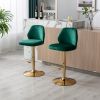 Swivel Bar Stools Chair Set of 2 Modern Adjustable Counter Height Bar Stools, Velvet Upholstered Stool with Tufted High Back & Ring Pull for Kitchen ,