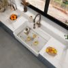 Fireclay Farmhouse Kitchen Sink 33 inch Apron Sink Single Bowl Farm Sink with Bottom Grid in & Drain , White Color