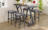 TOPMAX Mid-century Counter Height 5-Piece Dining Set, Wood Console Table with Trestle Legs and 4 Stools for Small Places, Gray