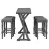 TOPMAX Mid-century Counter Height 5-Piece Dining Set, Wood Console Table with Trestle Legs and 4 Stools for Small Places, Gray