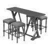 TOPMAX Mid-century Counter Height 5-Piece Dining Set, Wood Console Table with Trestle Legs and 4 Stools for Small Places, Gray