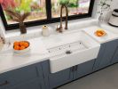 Fireclay Farmhouse Kitchen Sink 33 inch Apron Sink Single Bowl Farm Sink with Bottom Grid in & Drain , White Color