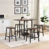 Bar Table and Chairs Set with Glass and Wine Holder for 4, 5 Piece Bar Kitchen Counter Height Table with 4 Stools, Dinner Table Set with Shelves for K