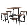 Bar Table and Chairs Set with Glass and Wine Holder for 4, 5 Piece Bar Kitchen Counter Height Table with 4 Stools, Dinner Table Set with Shelves for K