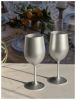 Designer Metallic Silver Color Acrylic Wine Glasses Set of 4 (12oz), Premium Quality Unbreakable Stemmed Acrylic Wine Glasses for All Purpose Red or W