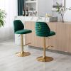 Swivel Bar Stools Chair Set of 2 Modern Adjustable Counter Height Bar Stools, Velvet Upholstered Stool with Tufted High Back & Ring Pull for Kitchen ,