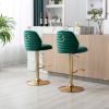 Swivel Bar Stools Chair Set of 2 Modern Adjustable Counter Height Bar Stools, Velvet Upholstered Stool with Tufted High Back & Ring Pull for Kitchen ,