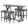 TOPMAX Mid-century Counter Height 5-Piece Dining Set, Wood Console Table with Trestle Legs and 4 Stools for Small Places, Gray