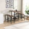 Bar Table and Chairs Set with Glass and Wine Holder for 4, 5 Piece Bar Kitchen Counter Height Table with 4 Stools, Dinner Table Set with Shelves for K