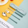 3pcs Portable Stainless Steel Cutlery Set; Fork Spoon Chopsticks With Case