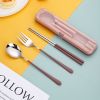 3pcs Portable Stainless Steel Cutlery Set; Fork Spoon Chopsticks With Case