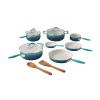 12-Pieces Porcelain Enamel Classic Ceramic Cookware Set, Ombre Teal