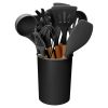 11Pcs Silicone Cooking Utensil Set Heat Resist Wooden Handle Silicone Spatula Turner Ladle Spaghetti Server Tongs